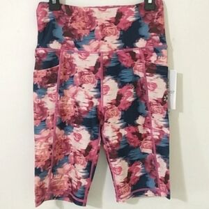 NINE WEST ACTIVE PINK FLORAL BIKER SHORTS SIZE SMALL NWT